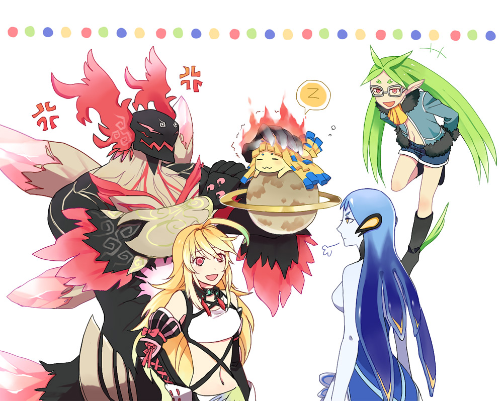 blue_hair, glasses, gnome, gnome_(tales), gradient_hair, green_hair, ifrit, ifrit_(tales)