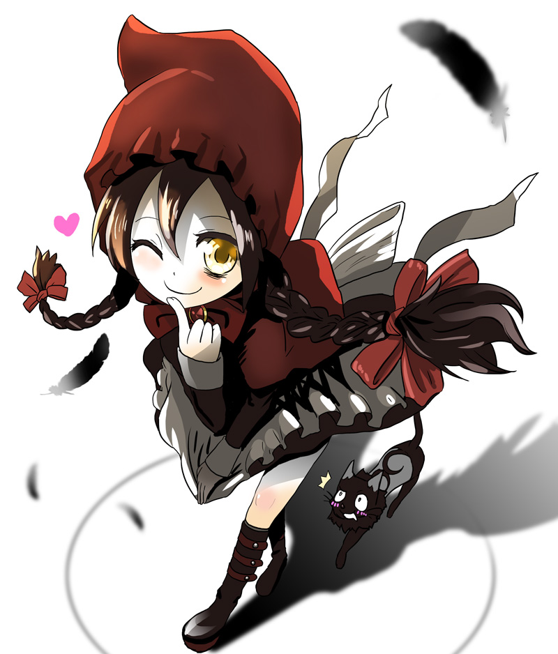 blush, bow, braid, cat, feathers, foreshortening, hair_bow, kanipanda