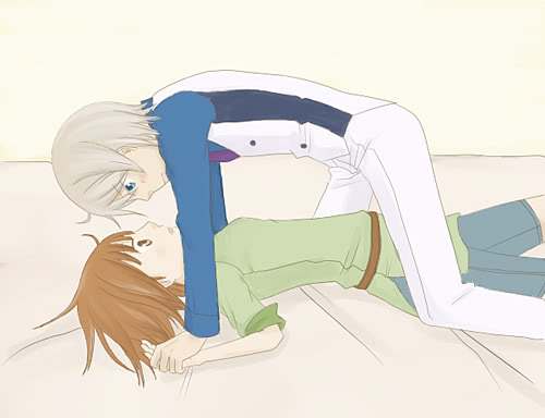 ahoge, all_fours, angela_(harvest_moon), belt, bike_shorts, blonde_hair, blue_eyes, blush