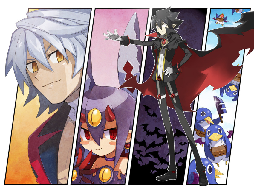 bat, black_hair, blush_stickers, cape, choker, creature, desco, disgaea