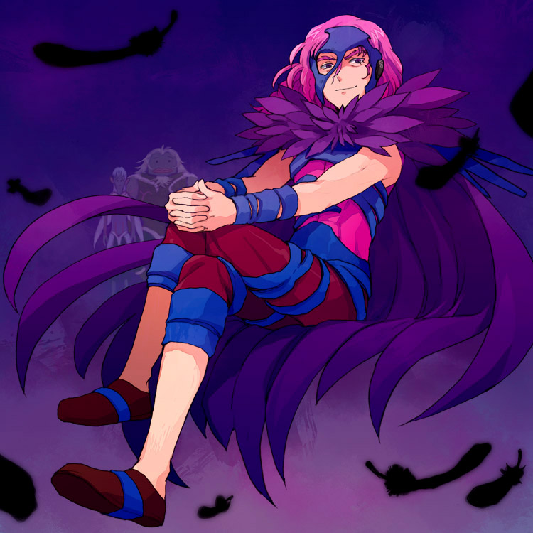 baritone, bassdrum, cape, crossed_legs, falsetto_(suite_precure), feathers, fur_trim, kurocchirokko