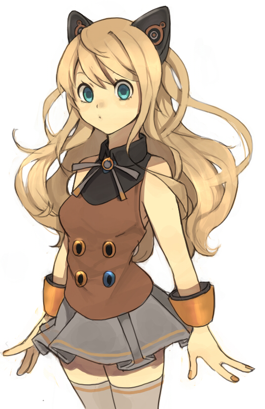 animal_ears, bad_id, blonde_hair, blue_eyes, cats_brain, long_hair, seeu, skirt, solo, thigh-highs, thighhighs, vocaloid, zettai_ryouiki