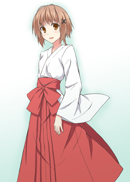 blush, braid, brown_eyes, brown_hair, face, hair_ornament, hairclip, japanese_clothes