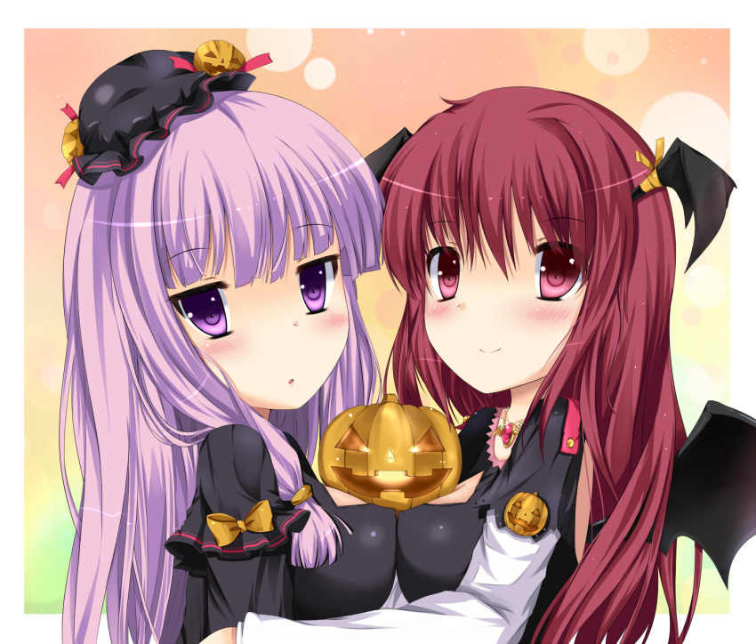 bat_wings, black_dress, blush, breast_press, breasts, capelet, dress, fujieda_uduki