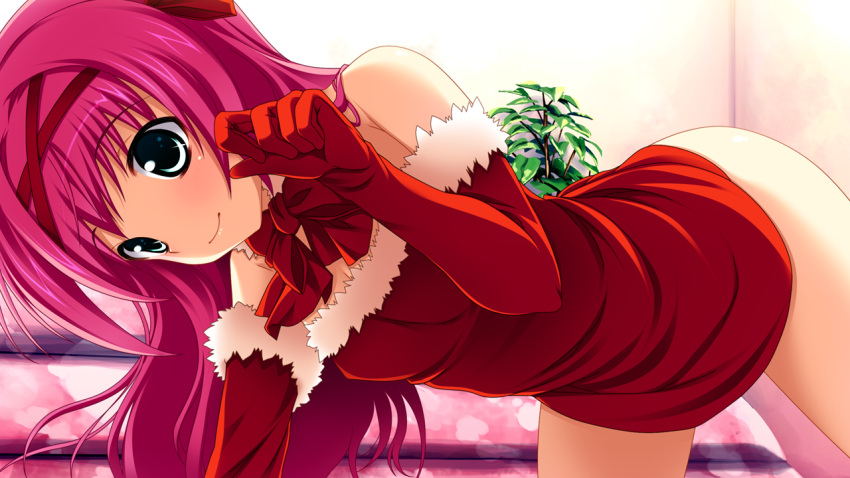 christmas, elbow_gloves, game_cg, kinomoto_nokia, panta, pink_hair, renai_zero_kilometer