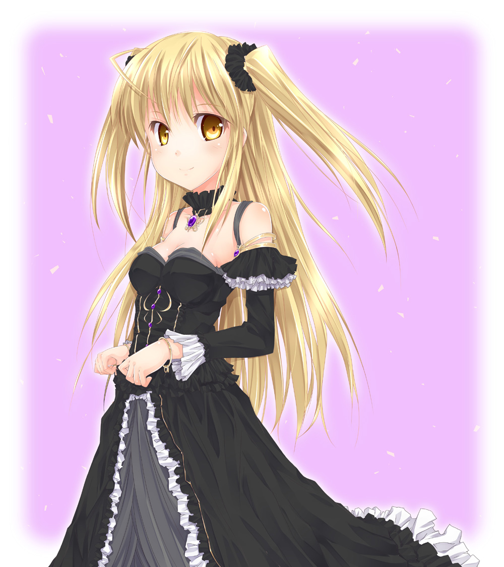 1girl, blonde_hair, bracelet, breasts, collarbone, female, fujimoto_akio, gothic_lolita