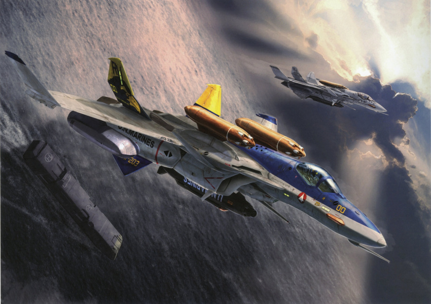 canards, cloud, daedalus, flying, gunpod, highres, macross, macross_zero