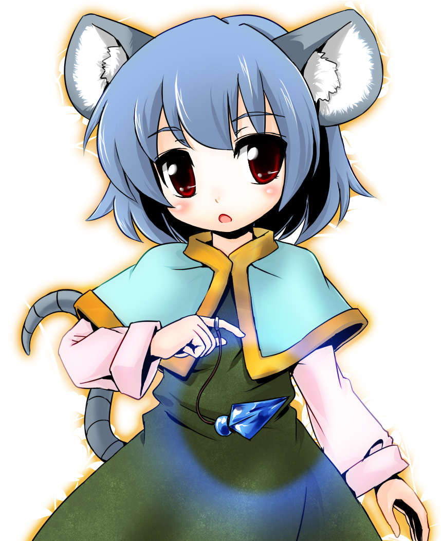 animal_ears, capelet, dress, grey_hair, itsuku, mouse_ears, mouse_tail, nazrin