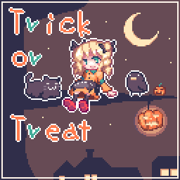 :3, bird, bow, cat, drill_hair, hair_bow, halloween, jack-o'-lantern