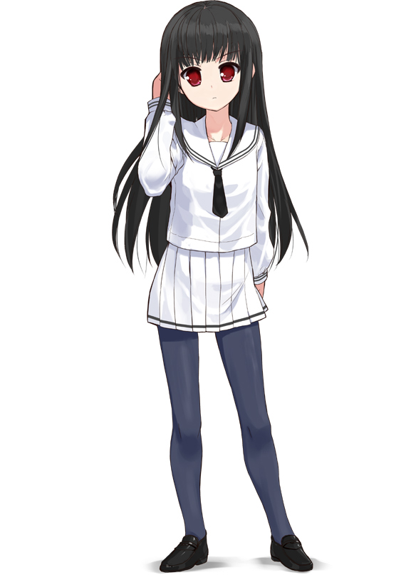 black_hair, kusaka, kusaka_souji, long_hair, pantyhose, red_eyes, school_uniform, solo
