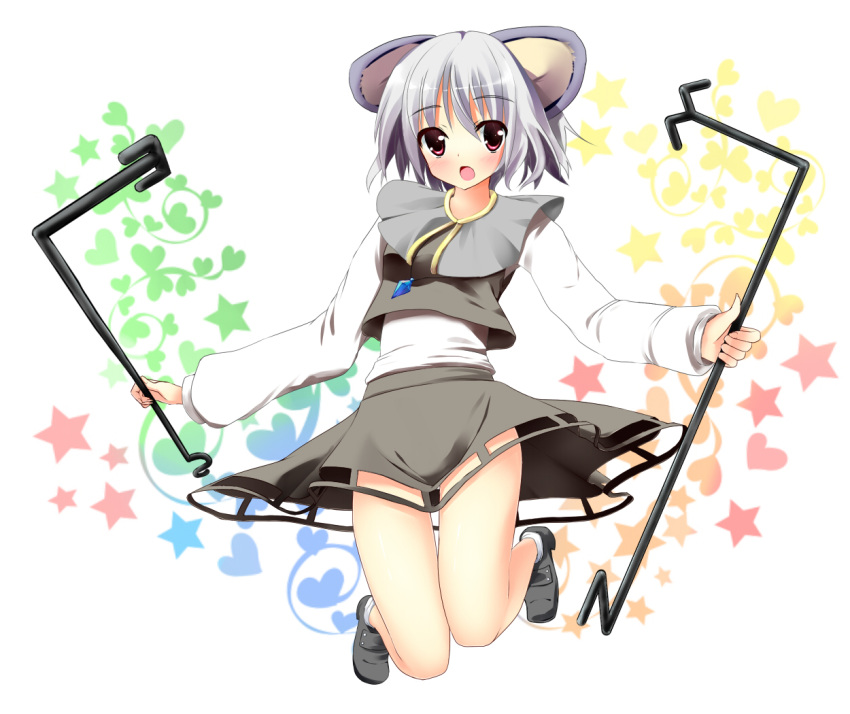 animal_ears, bad_id, blush, capelet, dowsing_rod, dx_(dekusu), gem, grey_hair