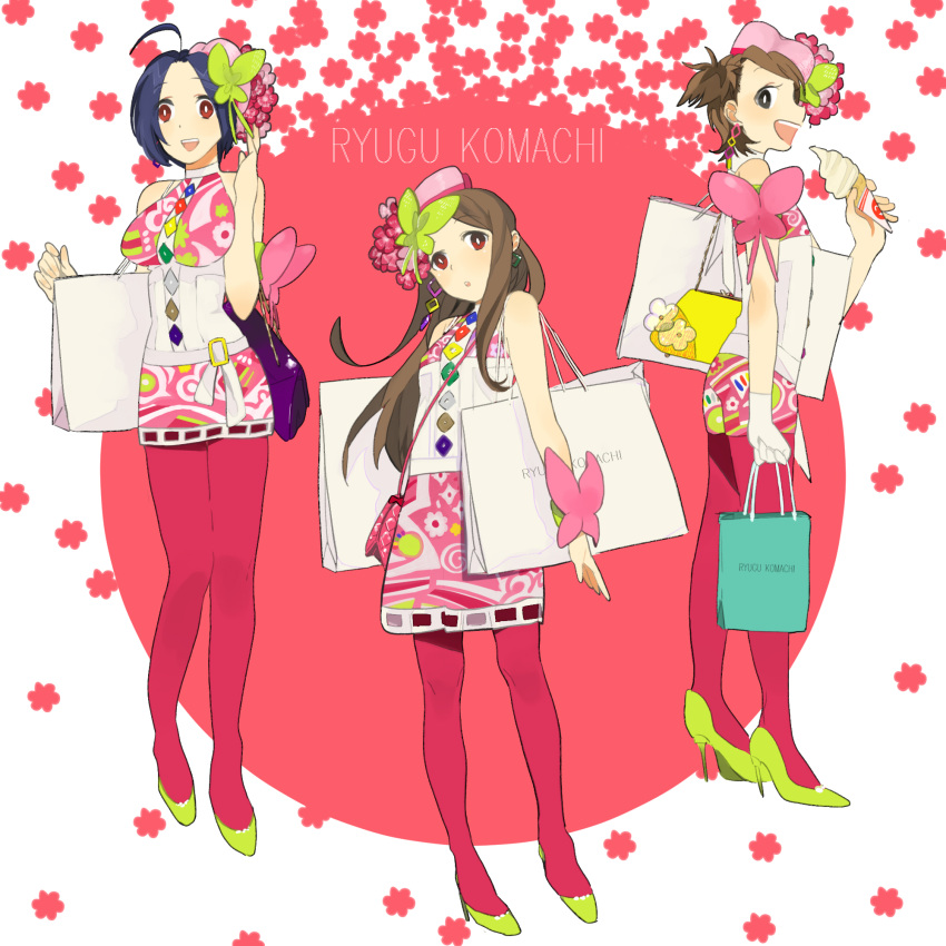 bag, blue_hair, brown_eyes, brown_hair, fashion, futami_ami, hageta, hat