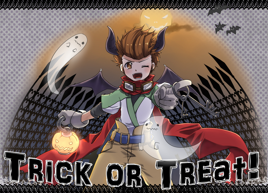 ;d, adapted_costume, bat, bat_wings, brown_eyes, brown_hair, cape, fence