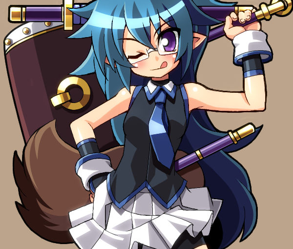 :q, ;q, asagi_(shinrabanshou), blue_hair, character_request, chirorian, glasses, hammer