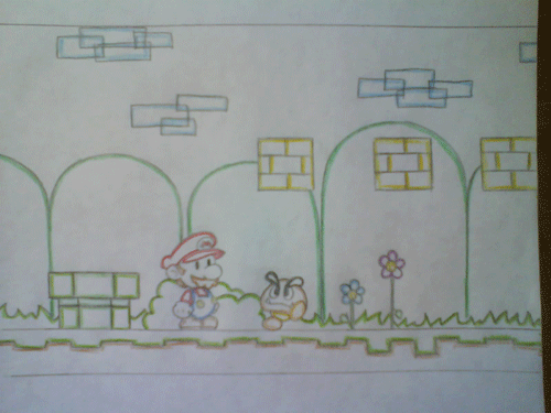 animated, animated_gif, animation, goomba, lowres, mario, paper_animation, paper_mario