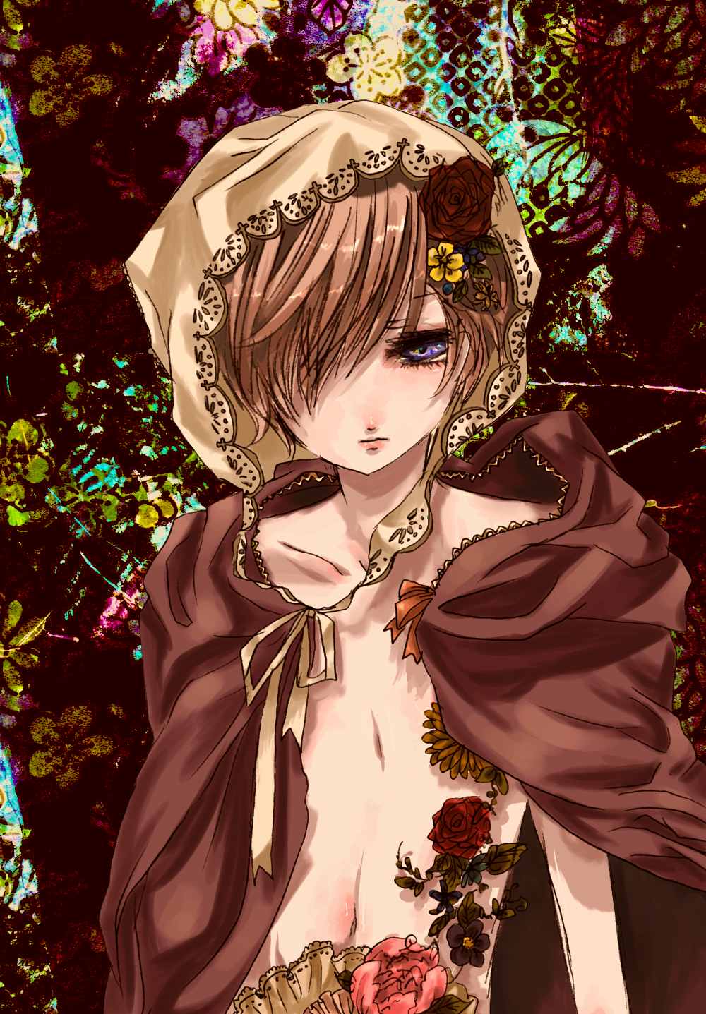 axis_powers_hetalia, bad_id, brown_hair, cape, flower, hair_flower, hair_ornament, highres