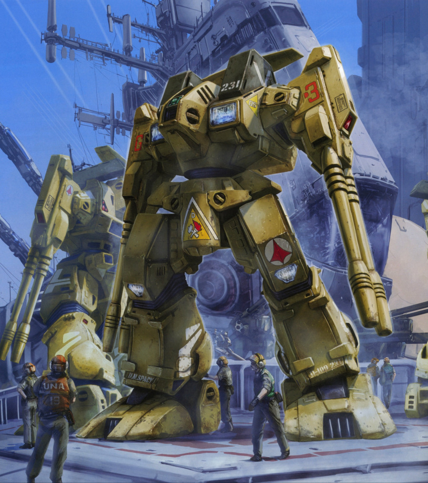 absurdres, cannon, choujikuu_yousai_macross, defender, destroid, engineer, gloves, headset