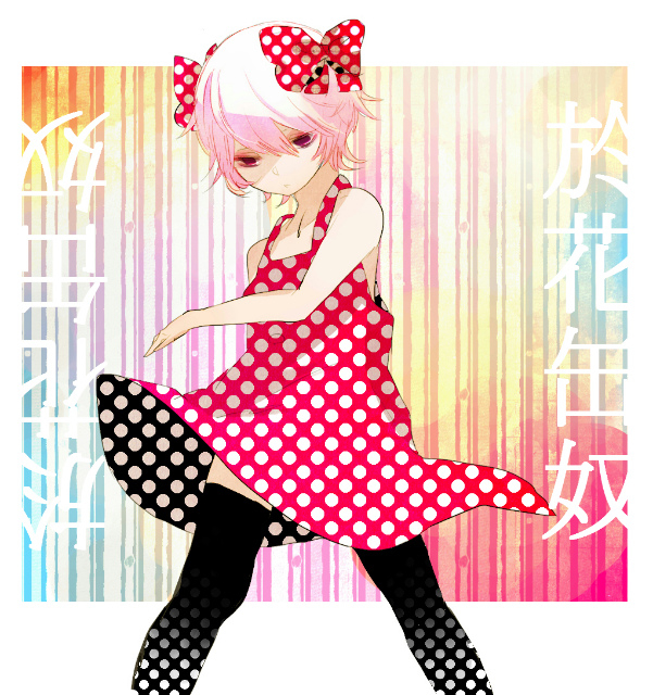 bow, dress, hair_bow, hasuhashi, original, pink_hair, polka_dot, polka_dot_dress