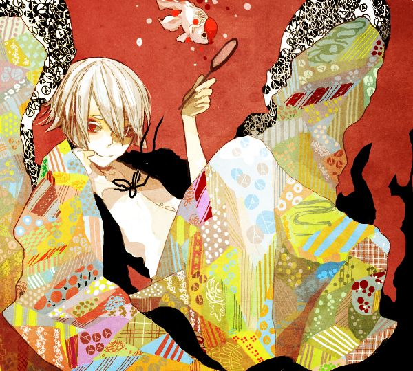 dress_shirt, fish, hasuhashi, original, poi, red_eyes, shirt, smile