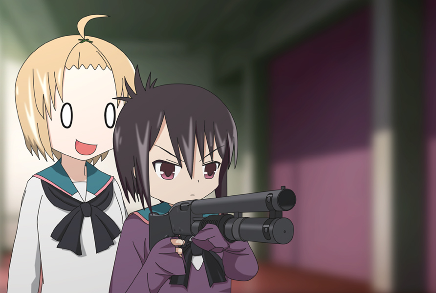 ahoge, c2615, cardigan, gun, ichii_tooru, long_sleeves, momoki_run, remington_870