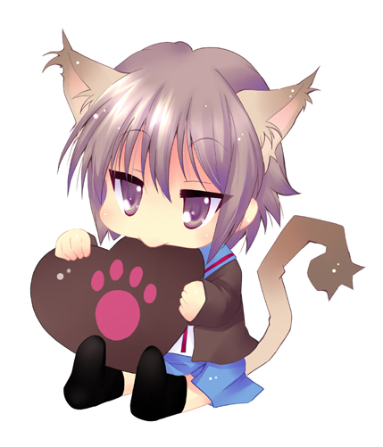 animal_ears, aya_ojo, bad_id, brown_eyes, brown_hair, cardigan, cat_ears, cat_tail