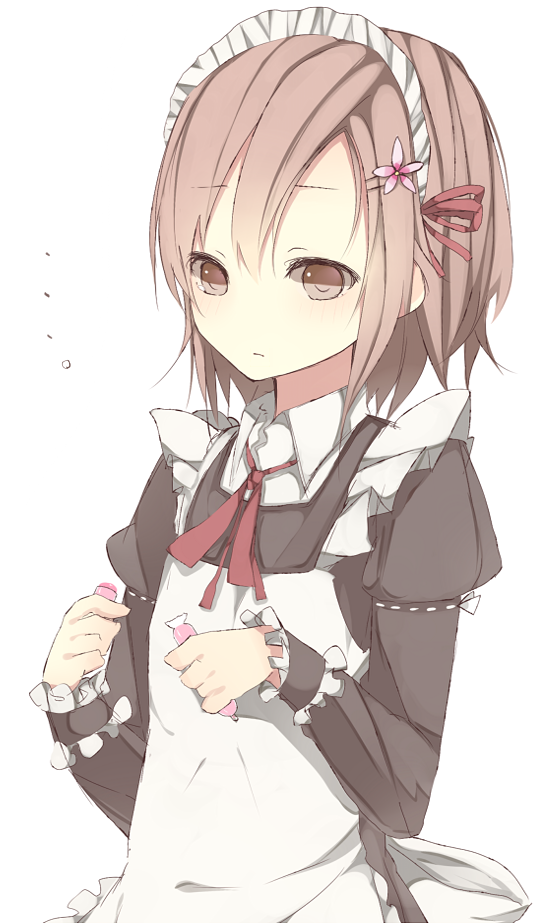 1girl, apron, bad_id, boku_wa_tomodachi_ga_sukunai, brown_eyes, brown_hair, flower, hair_flower