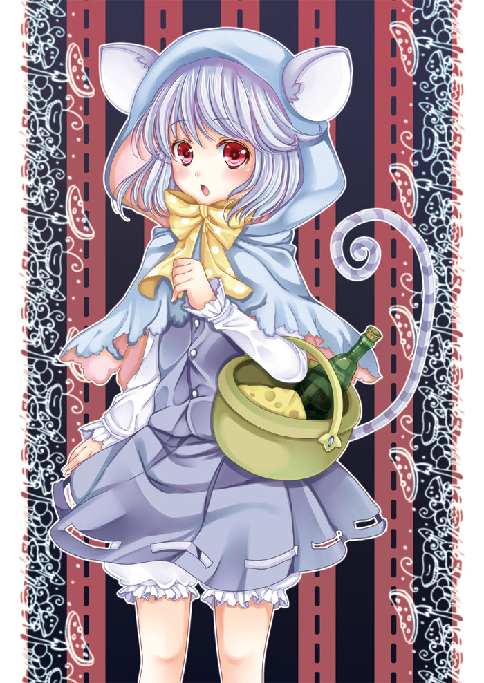 animal_ears, bloomers, cheese, grey_hair, hood, hoozuki_shia, mouse_ears, mouse_tail