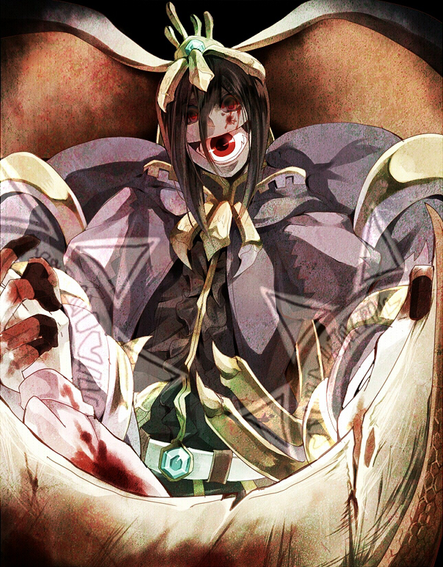 black_hair, blood, cloak, crown, eyeball, eyes, hainegom, janis_(hainegom)