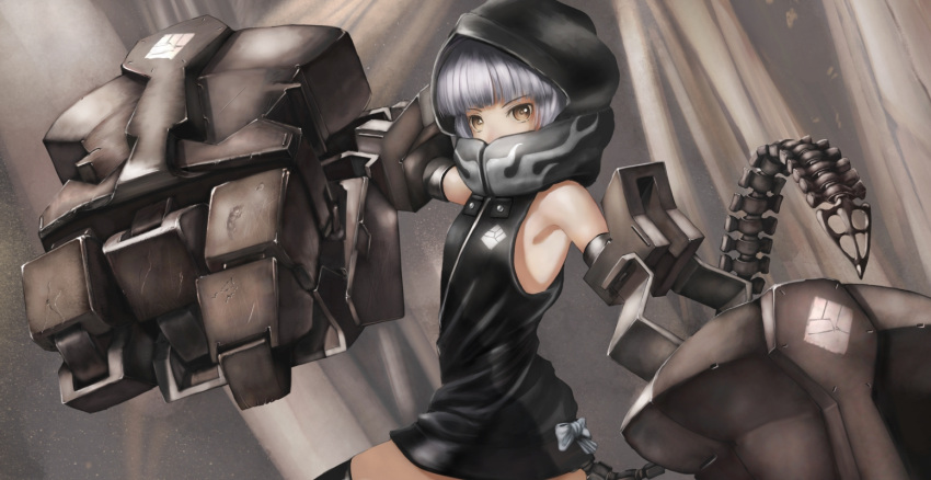 armpits, black_rock_shooter, highres, hood, kome_(okome-smile), mechanical_arm, short_hair, solo