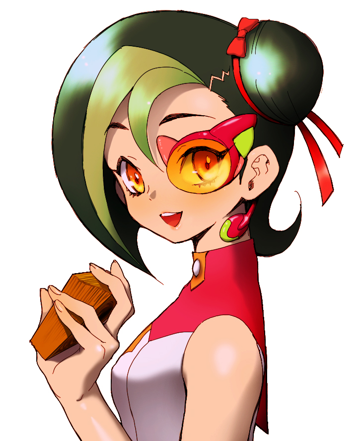 bow, bun, bust, card, cards, d-gazer, female, green_hair