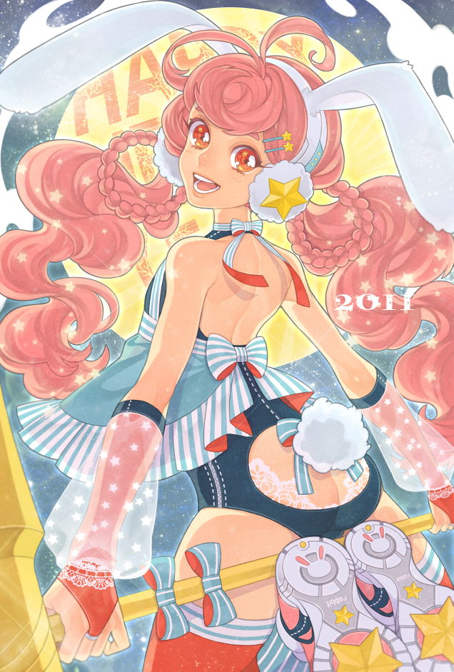 2011, ahoge, animal_ears, ass, back, bad_id, bow, braid