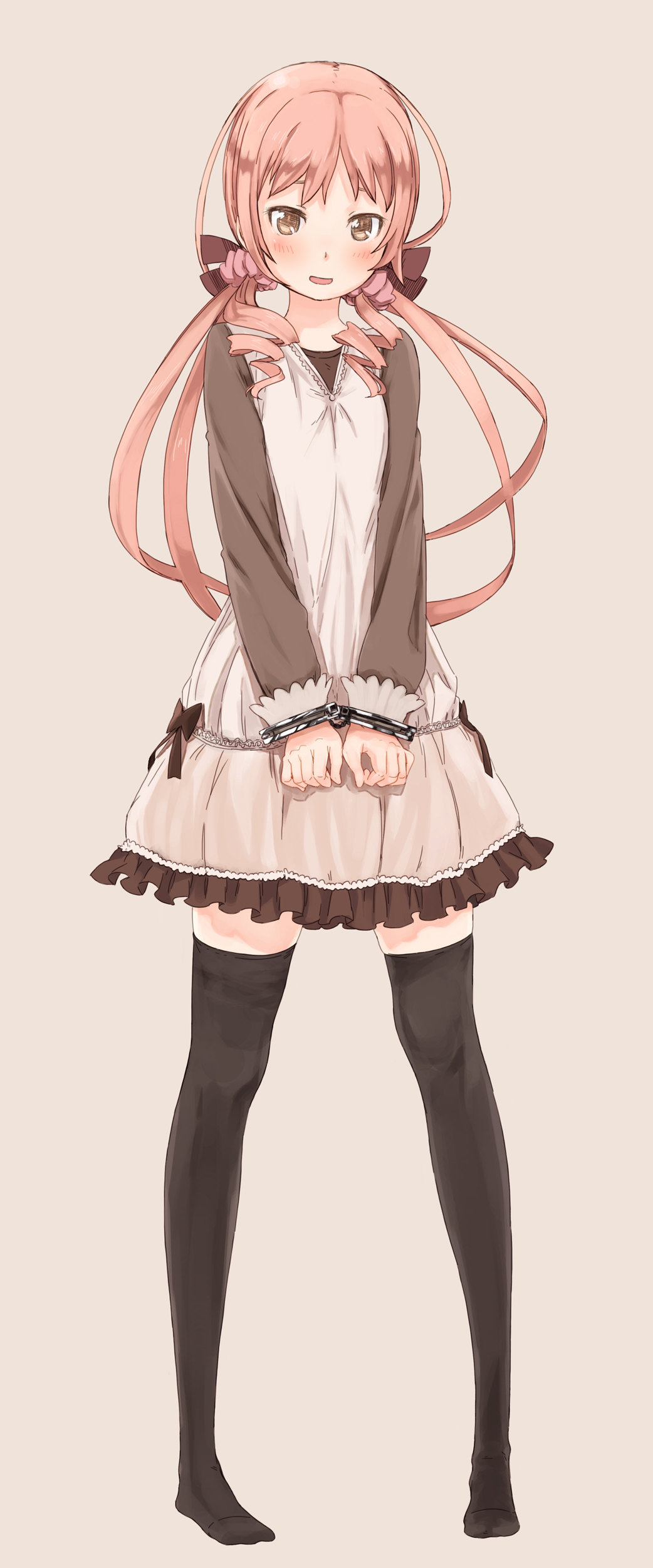 abe_kanari, absurdres, bdsm, black_legwear, blush, bondage, bow, brown_eyes