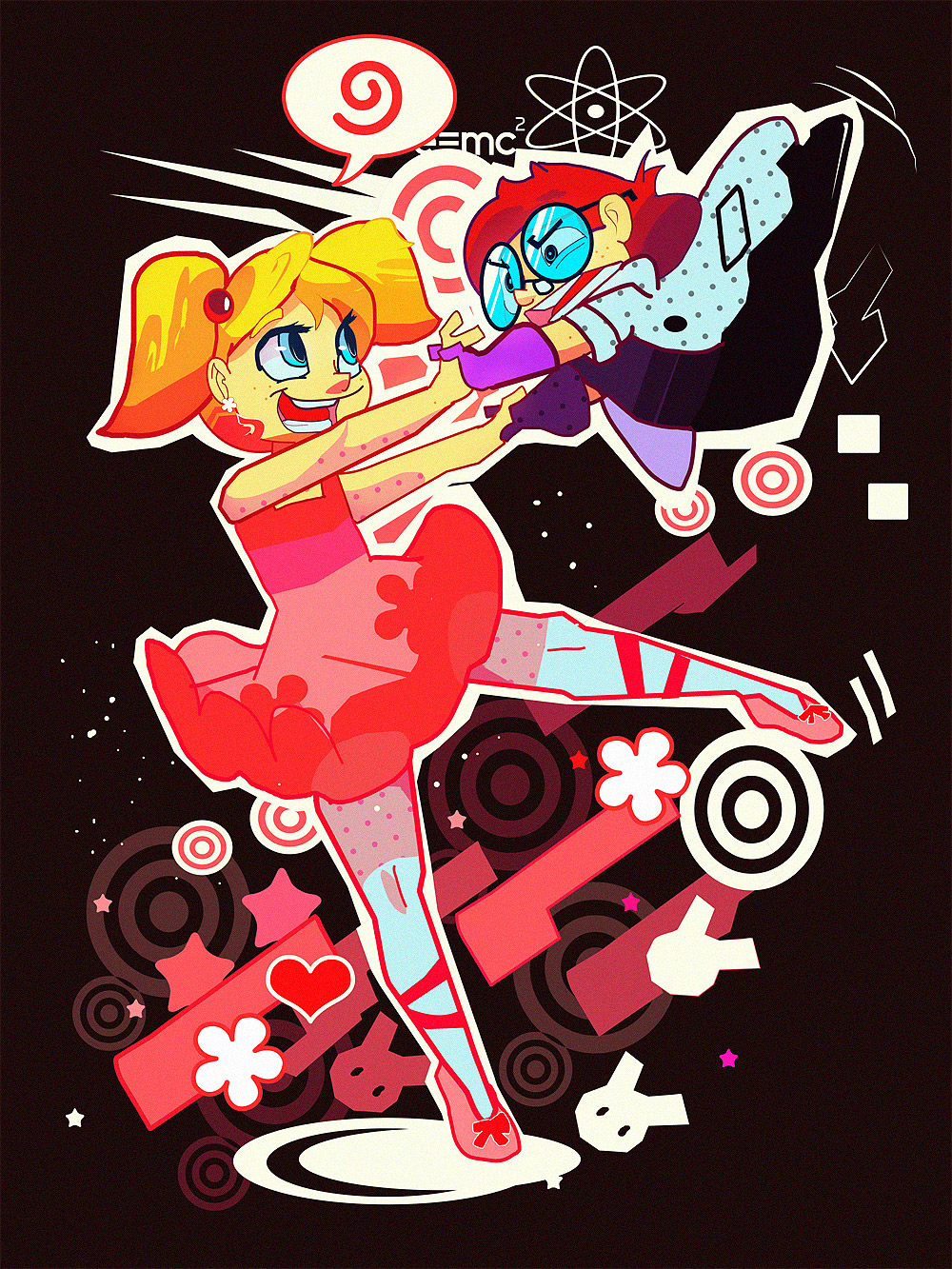 ballerina, blonde_hair, blue_eyes, brother_and_sister, child, dexter's_laboratory, dexter's_laboratory, glasses
