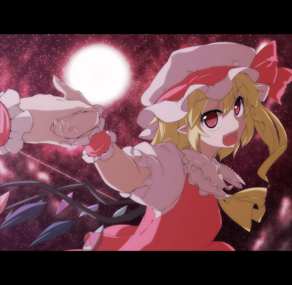 :d, ascot, colored, flandre_scarlet, full_moon, gen_ariyoshi, hadurin_(zdmzy), hand_holding