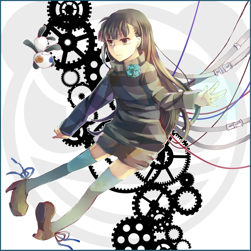 android, bad_anatomy, black_hair, cable, clockwork, fujichika, kazamori, long_hair