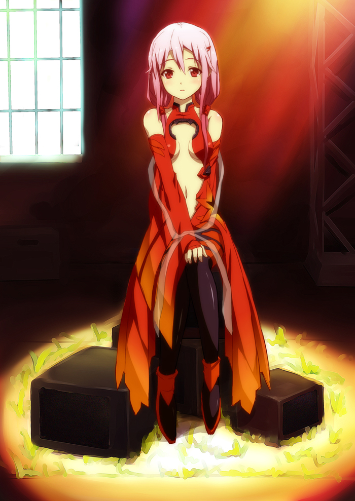 center_opening, detached_sleeves, guilty_crown, leotard, long_hair, navel, nectar-ii, nectar_(fujiya)
