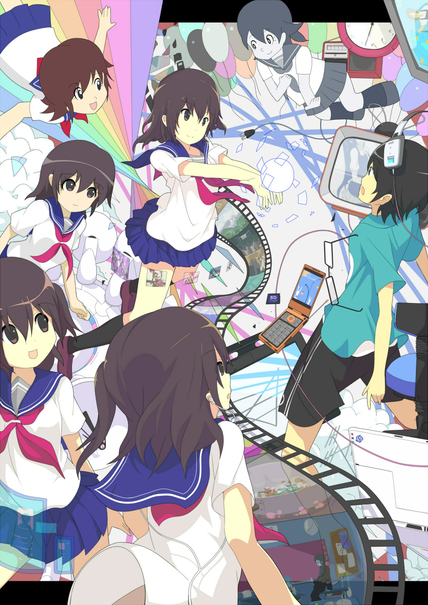 6+girls, absurdres, art_shift, bad_id, balloon, black_buraku, black_eyes, black_hair