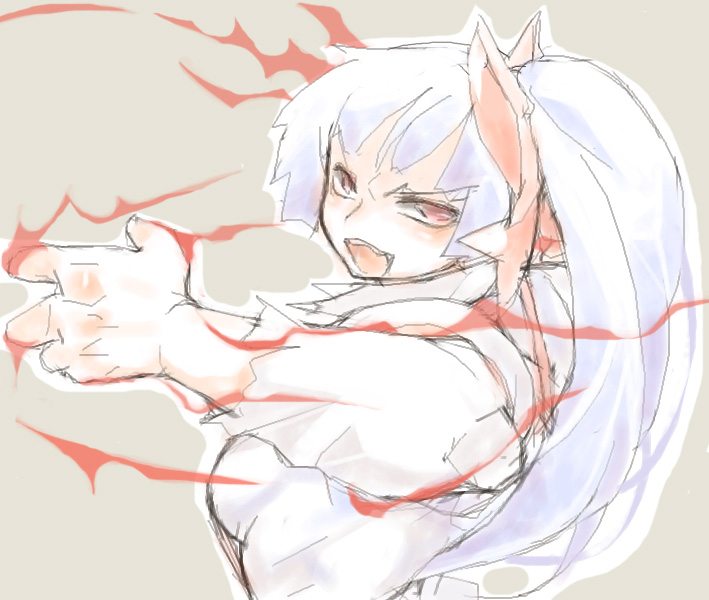 alternate_hairstyle, bad_id, bow, foreshortening, fujiwara_no_mokou, hair_bow, long_hair, oekaki