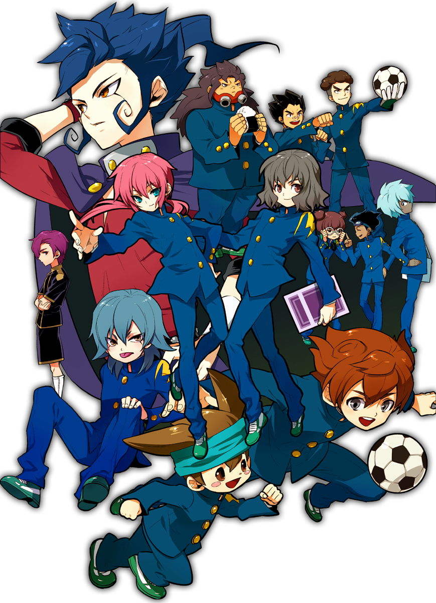amagi_daichi, ball, blue_eyes, blue_hair, brown_eyes, brown_hair, eskosugi, food