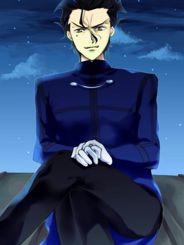 1boy, black_hair, crossed_legs, fate/stay_night, fate/zero, fate_(series), gloves, kayneth_archibald_el-melloi