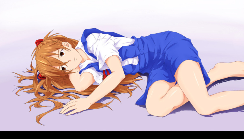 barefoot, brown_hair, chikuyama, feet, neon_genesis_evangelion, school_uniform, soryu_asuka_langley, souryuu_asuka_langley
