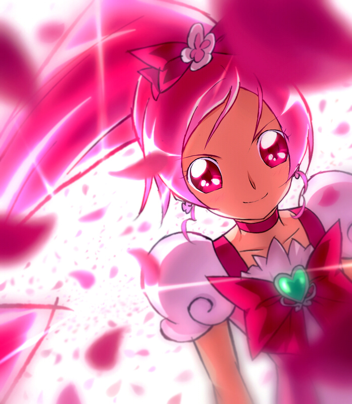 chikuyama, cure_blossom, face, hanasaki_tsubomi, heartcatch_precure!, magical_girl, petals, pink_eyes