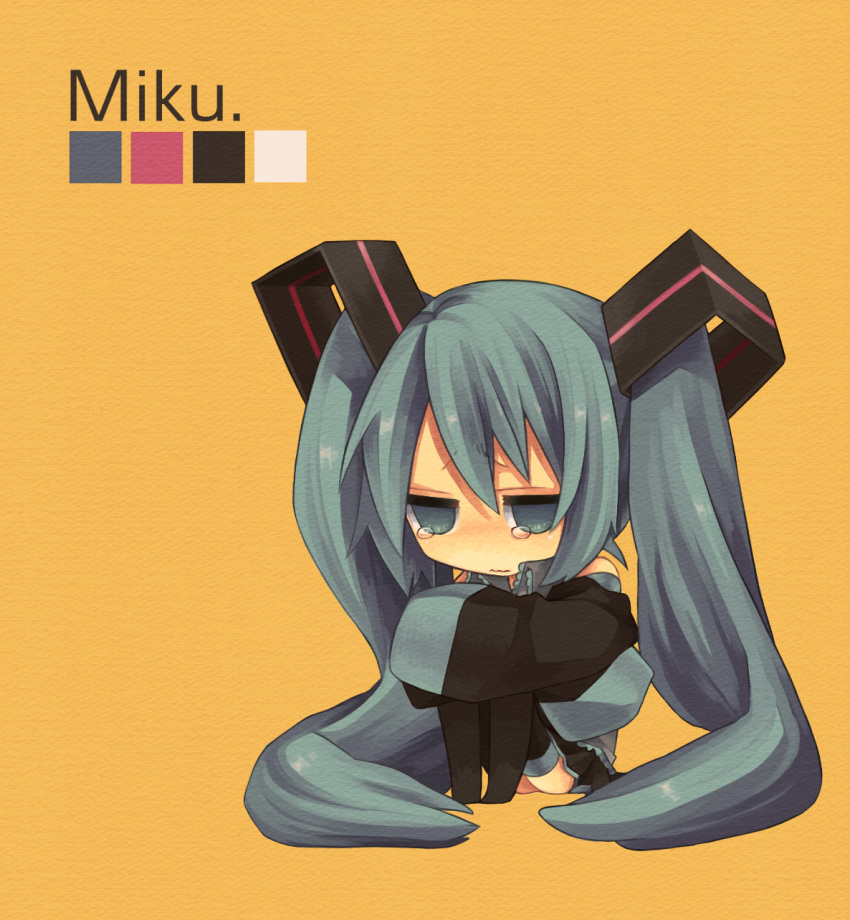 aqua_eyes, aqua_hair, boots, character_name, chibi, detached_sleeves, haru_(oomr005), hatsune_miku