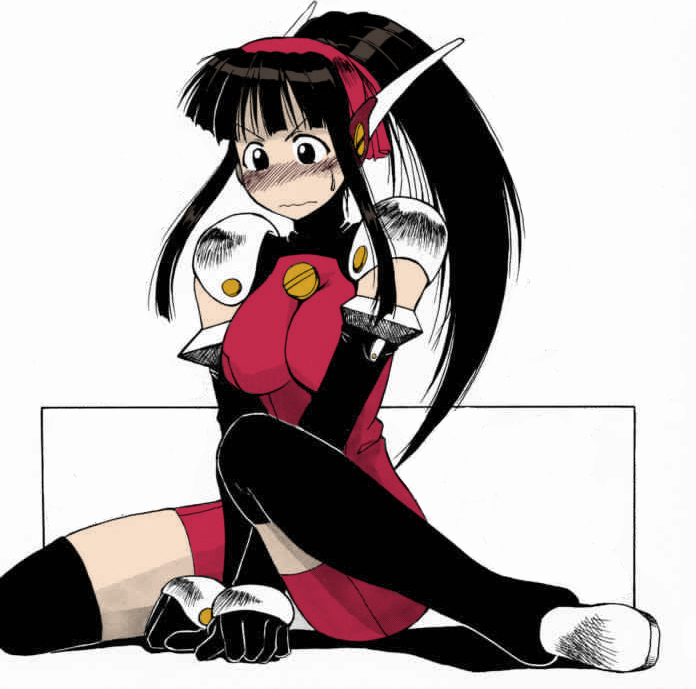 aoyama_motoko, black_hair, blush, bodysuit, breasts, colored, cosplay, crossover