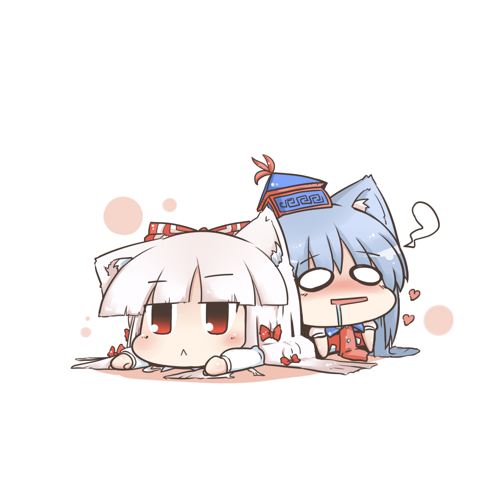:<, animal_ears, blue_hair, blush, bow, cat_ears, chibi, dekasudachin
