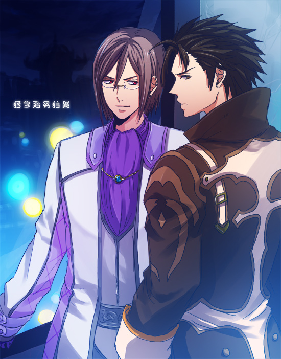 alvin_(tales_of_xillia), baran, brown_hair, character_request, coat, cousins, earrings, glasses