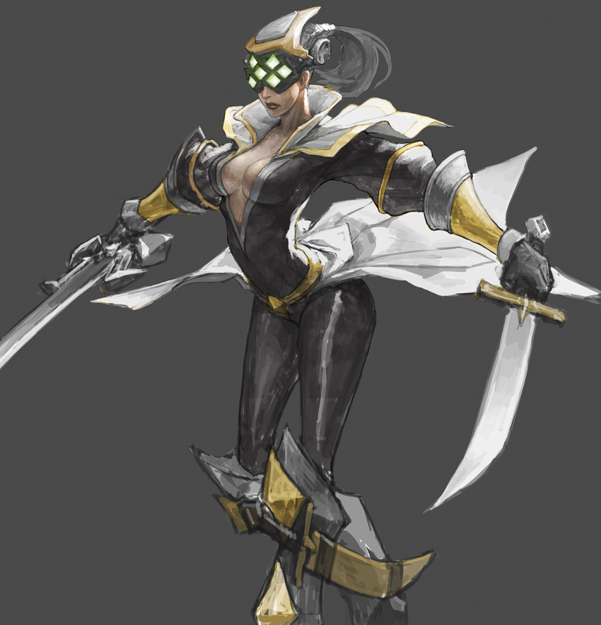 boots, breasts, dual_wielding, genderswap, highres, league_of_legends, lipstick, loped