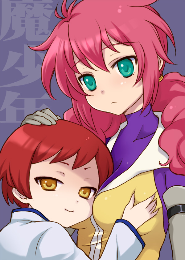 1girl, aqua_eyes, arch_(artist), between_breasts, breast_grab, breasts, child, crossover