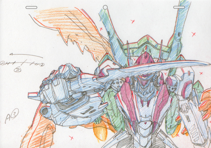 color_trace, highres, knife, macross, macross_frontier, macross_frontier:_itsuwari_no_utahime, mecha, production_art, s.m.s, s.m.s., tornado_pack, vajra, vf-25