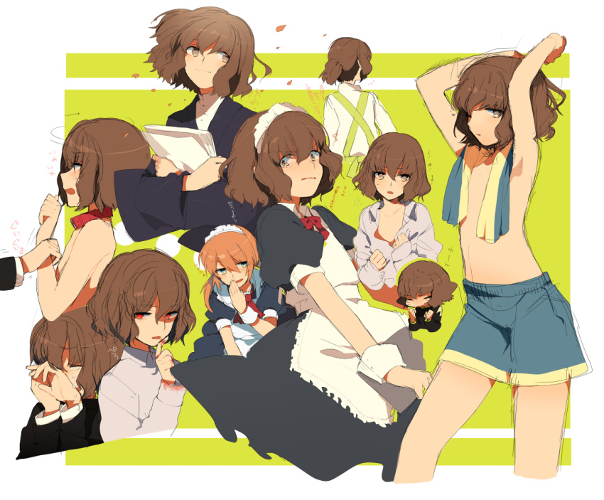 6927mukutuna, armpits, blush, brown_eyes, brown_hair, collar, crossdressinging, face